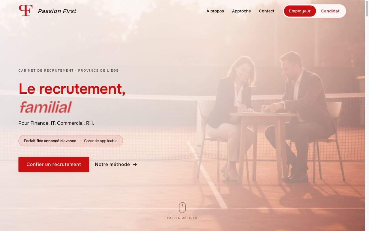 Site de Passion First, réalisé par Fluxcore